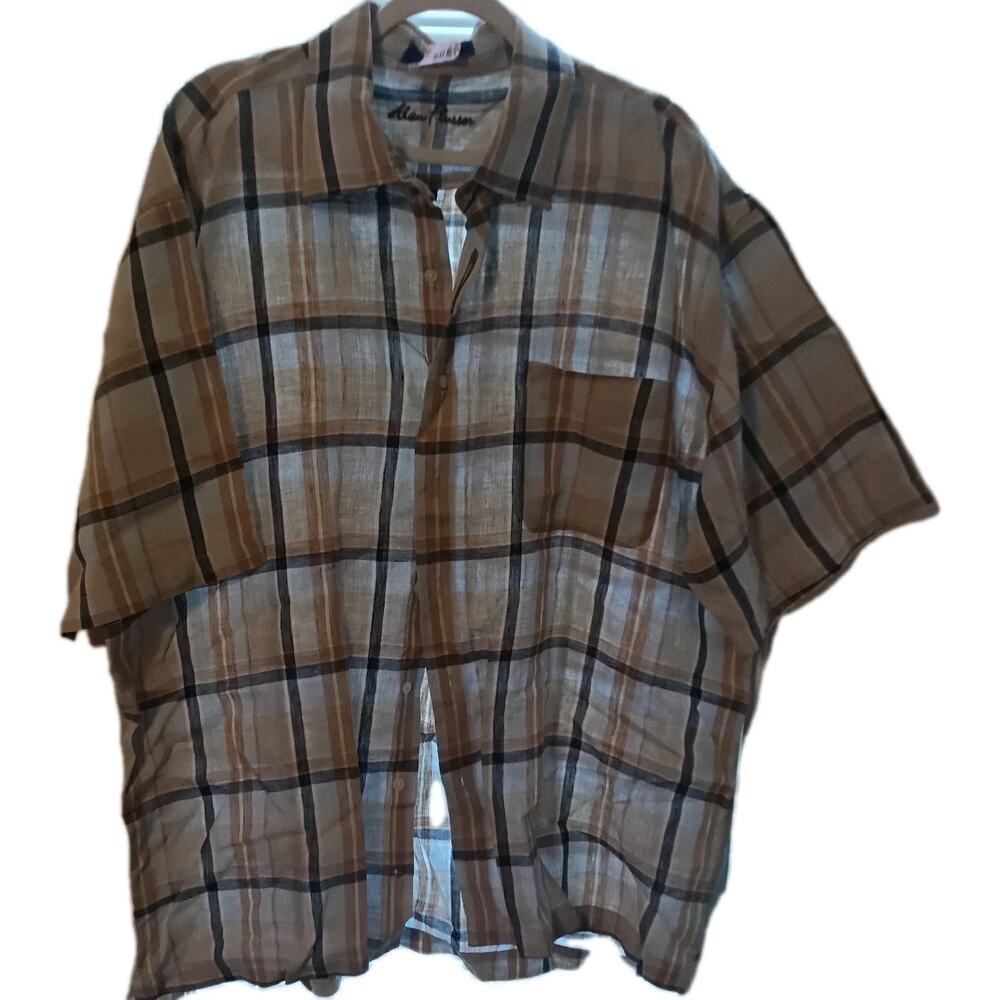 Alan Flusser 100% Linen Shirt Sz. 2X Beige Plaid